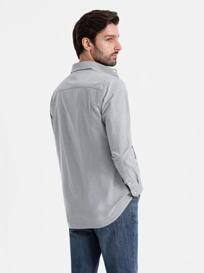 Cămașă oxford elegantă pentru bărbați cu broderie - gri deschis V2 OM-SHOS-0172