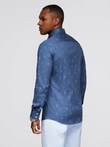 Klasikiniai vyriški medvilniniai SLIM FIT marškiniai su palmėmis - tamsiai mėlyni V5 OM-SHCS-0156