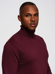 Men's single color knitted turtleneck with viscose - maroon V4 OM-SWTN-0101