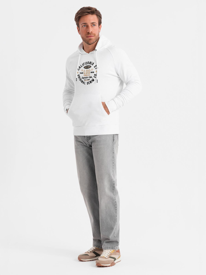 Men's printed kangaroo sweatshirt - white V1 OM-SSPS-0151