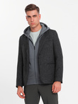 Men's casual blazer with decorative pin on lapel - graphite melange V2 OM-BLZB-0120
