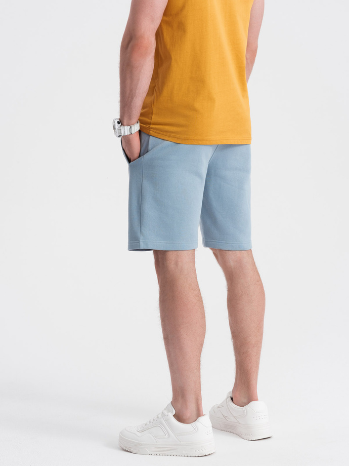 Men's knitted shorts with drawstring and pockets - light blue V7 OM-SRBS-0139