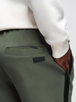 Pantaloni de trening pentru bărbați cu picior drept și detalii din cauciuc - verde măslin închis V4 OM-PASK-0281