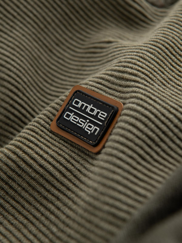 Pulover din bumbac pentru bărbați cu patch-uri și mâneci raglan - olive V2 OM-SWSW-0121
