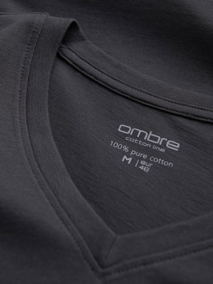 Pánské klasické bavlněné tričko BASIC s výstřihem do V - grafit V3 OM-TSBS-0145