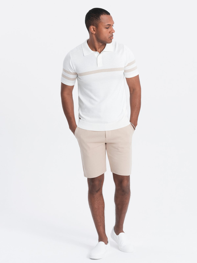 Men's structured knit shorts with chino pockets - beige V2 OM-SRCS-0128