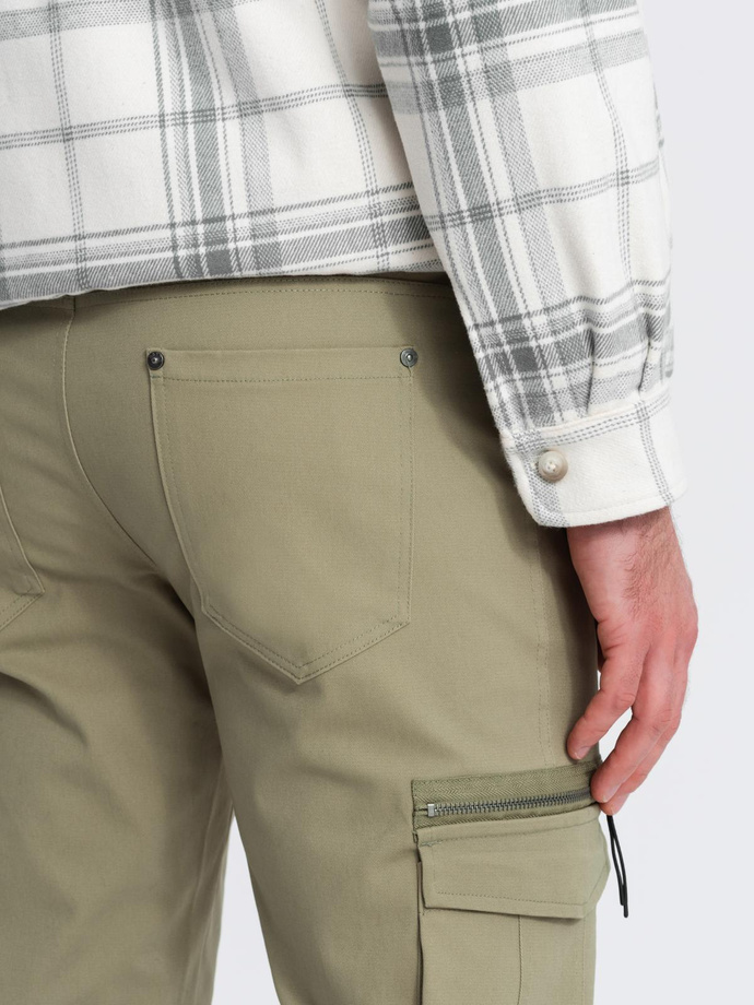 Men's STRAIGHT LEG cargo pants with triangle pocket pin - olive V2 OM-PACG-0196