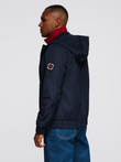 Men's jacket with hood and high collar - navy blue V2 OM-JANP-0222