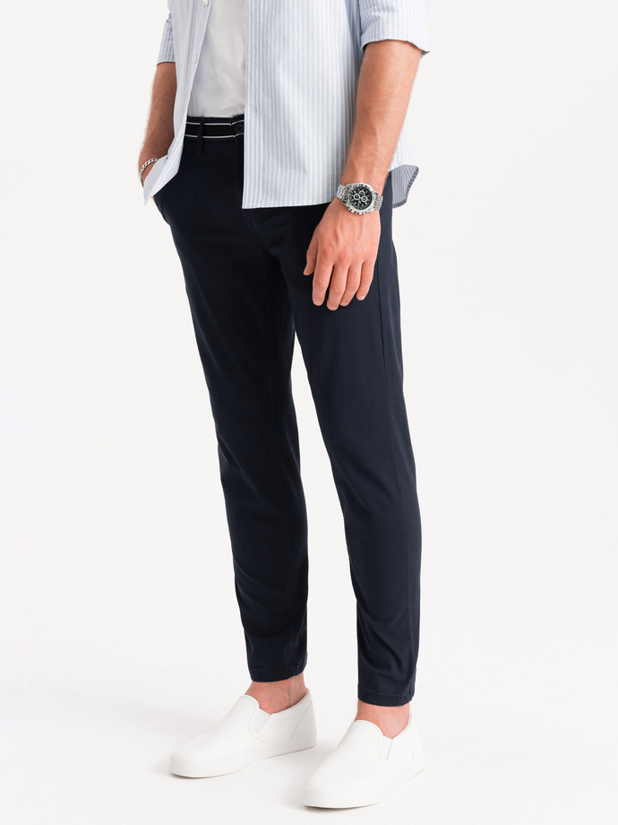 Pantaloni chino pentru bărbați cu talie decorativă - albastru marin V2 OM-PACP-0118