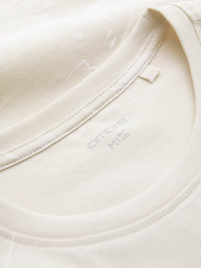 Men's cotton t-shirt with patterns - cream V7 OM-TSFP-0184