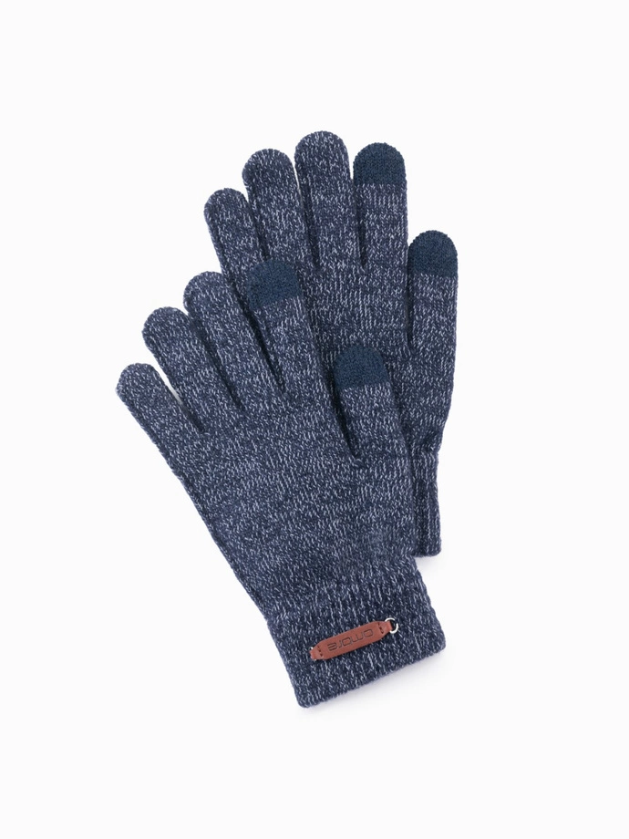 Men's knitted gloves with wool - navy blue melange V3 OM-ACGL-0110