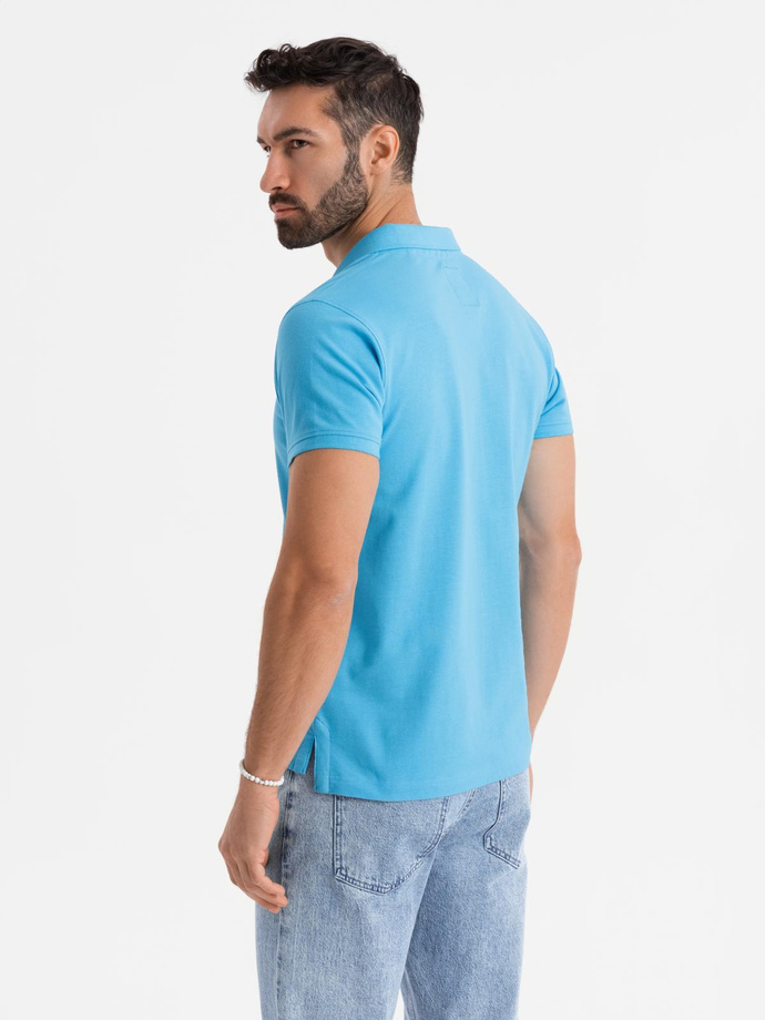 Tricou polo BASIC BASIC pentru bărbați, o singură culoare, din tricot piqué - verde neon V25 OM-POBS-0100