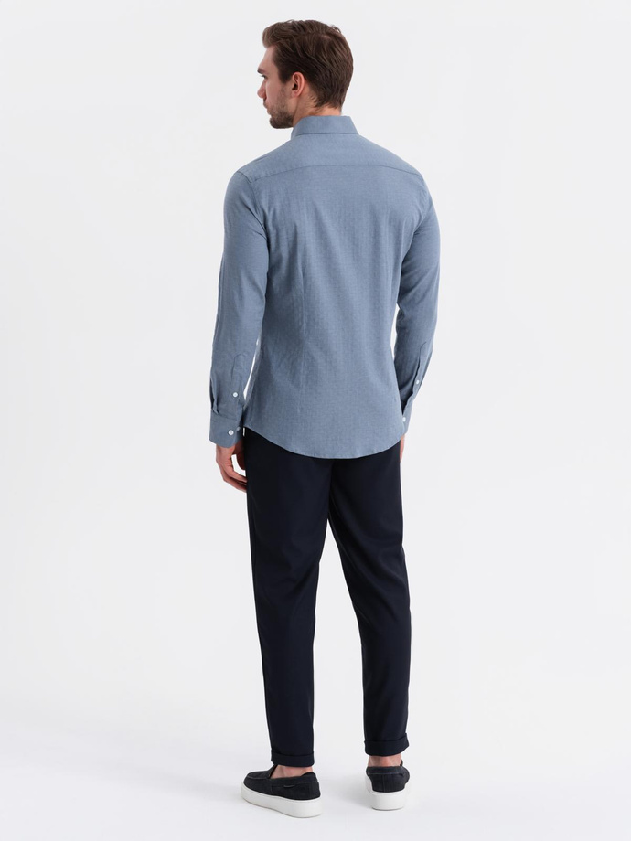 Pánska košeľa SLIM FIT z ozdobnej tkaniny s vreckom - modrá OM-SHCS-0174