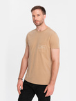 Men's cotton t-shirt with pocket print Ombre Streetstyle - sand V6 OM-TSCT-0108
