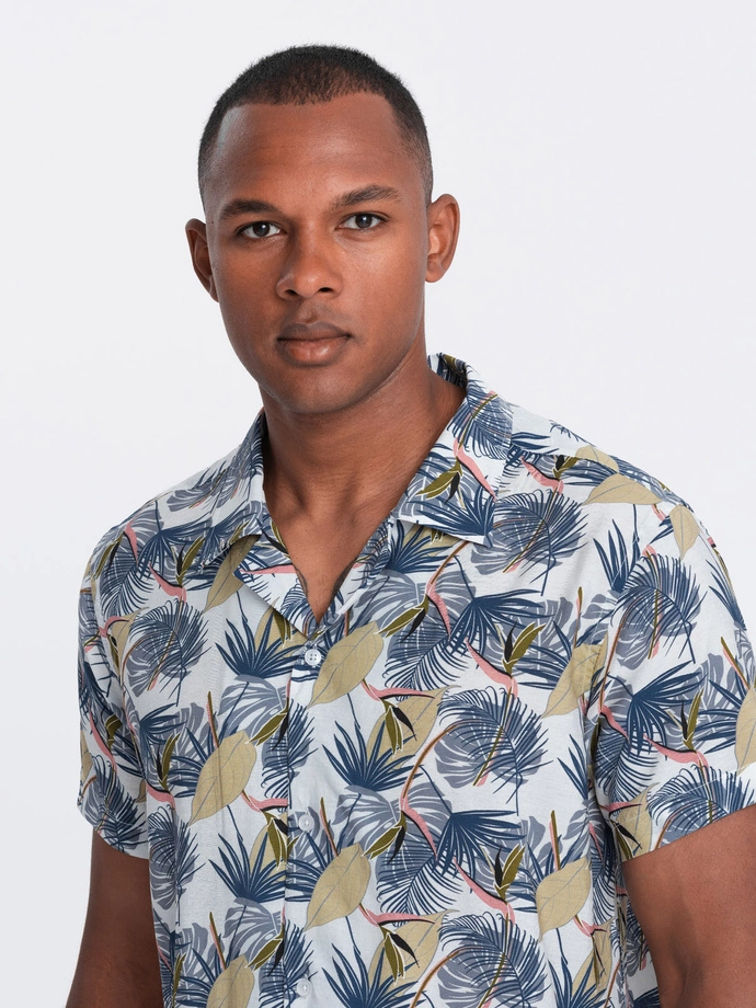 Viscose patterned men's short sleeve shirt - palm trees V7 OM-SHPS-0113