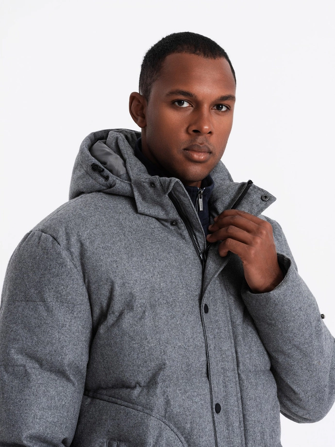 Men's lightweight jacket with mesh lining and hood - grey V1 OM-JAHP-0203