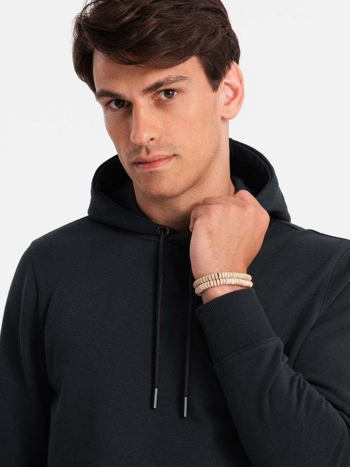 Men's BASIC cotton kangaroo hooded sweatshirt - black V9 OM-SSBN-0161