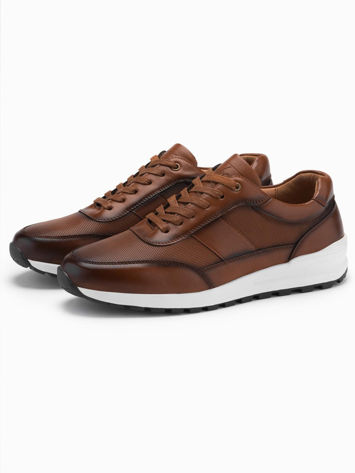 Men's eco leather sports shoes sneakers - brown V1 OM-FOSL-0181