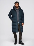 Classic men's long hooded jacket - navy blue V2 OM-JALJ-0269