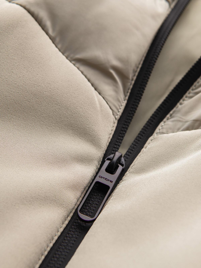 Pánská kombinovaná prošívaná bunda s vysokým límcem - béžová V4 OM-JALP-0172