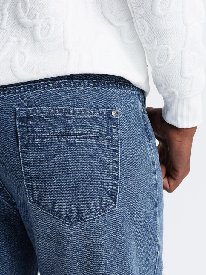 Pánske džínsové nohavice TAPERED FIT s dierami - tmavomodré V3 OM-PADP-0175