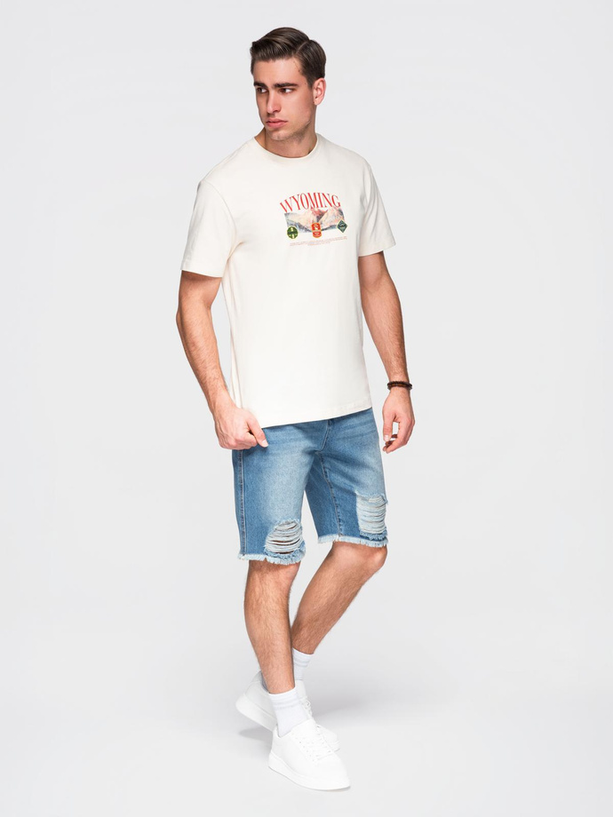 Pantaloni scurți casual pentru bărbați SLIM FIT jacquard knit - albastru marin V1 OM-SRCS-0168