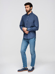 Cămașă bărbătească din bumbac cu model SLIM FIT - albastru marin V6 OM-SHCS-0151