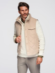 Men's peach effect quilted vest - beige V1 OM-JAVJ-0277