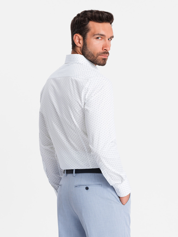 Cămașă bărbătească clasică din bumbac SLIM FIT cu model micro - alb V1 OM-SHCS-0156