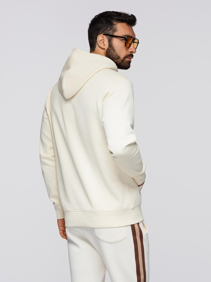 Men's kangaroo hooded sweatshirt - cream V11 OM-SSBN-0177