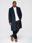 Men's navy double-breasted wool coat - navy blue V1 OM-COWC-0134