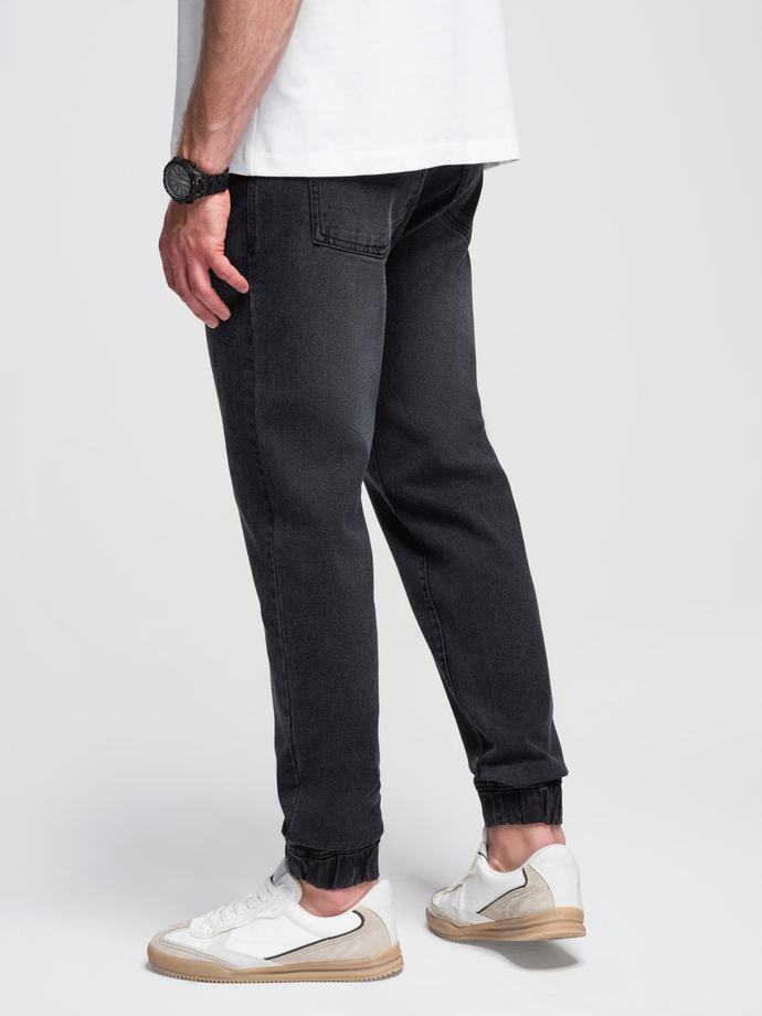 Men's denim JOGGERS pants with classic flare - black V3 OM-PADJ-0265