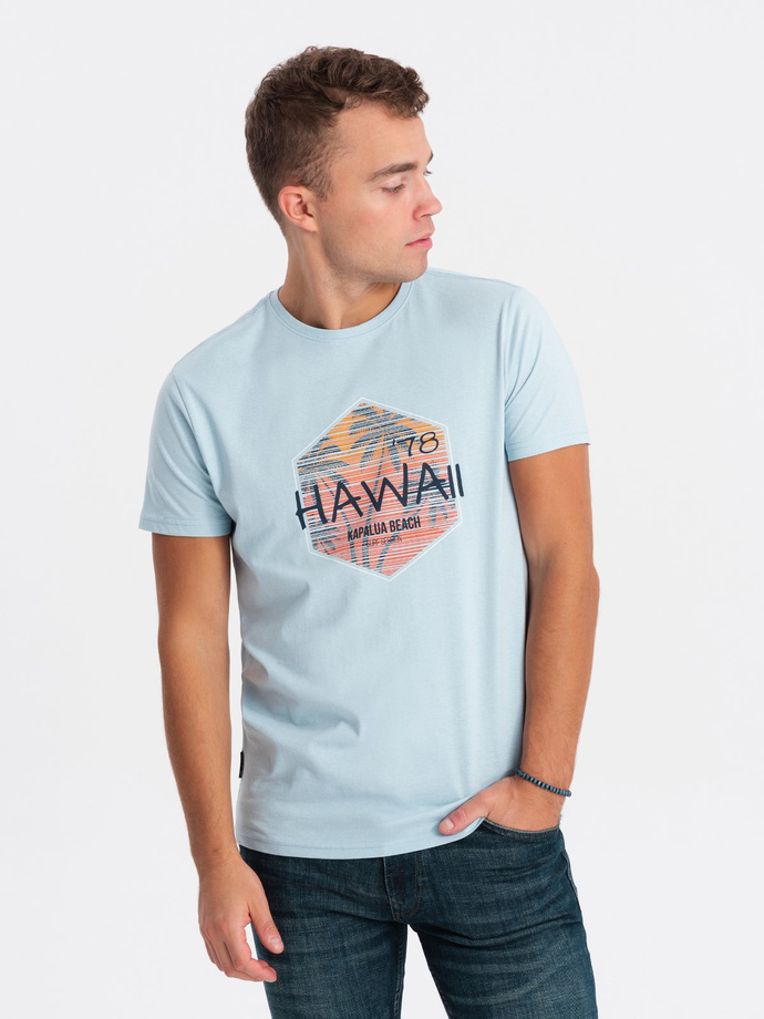 Pánské bavlněné tričko s potiskem - modré V2 S1740