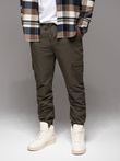 Men's jogger pants with cargo pockets and print - dark olive green V5 OM-PAJO-0200