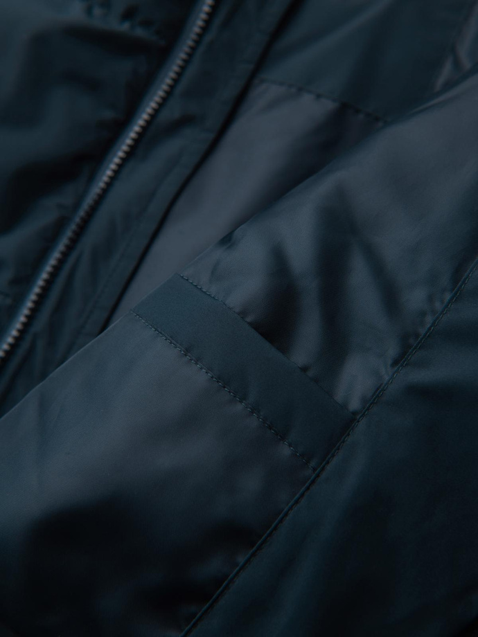 Jachetă bărbătească clasică cu glugă lungă - albastru marin V2 OM-JALJ-0269