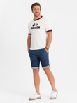 Men's denim shorts with rolled up leg - dark blue V2 OM-SRDS-0161 