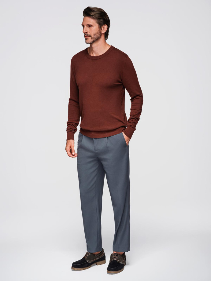 Men's sweater with round neckline in stretch knit with classic weave - maroon V4 OM-SWSW-0183