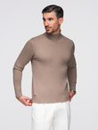 Men's knitted turtleneck with viscose - dark beige V3 OM-SWTN-0127