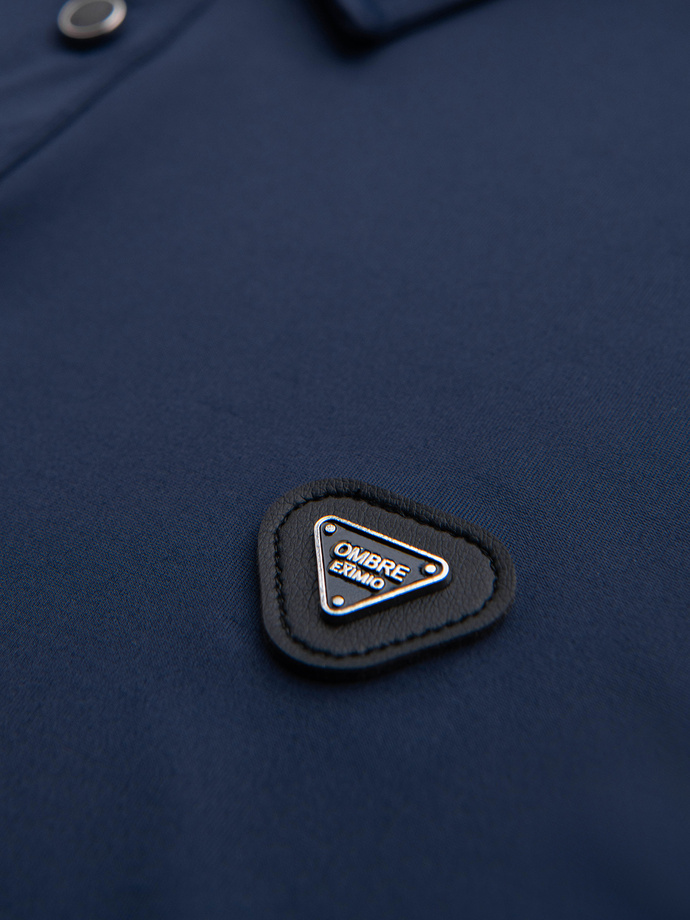 Polokošeľa s dlhým rukávom a elegantnými značkovými gombíkmi - tmavomodrá V3 OM-POLS-0139