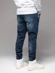 Men's denim jogger pants with rips and zippers - dark blue V1 OM-PADJ-0243