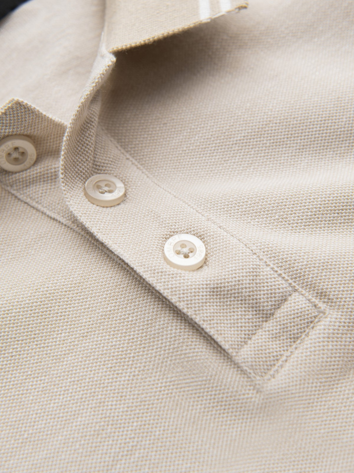 Melanžiniai vyriški polo marškinėliai su dryžuota apykakle - smėlio spalvos V4 OM-POSS-0109