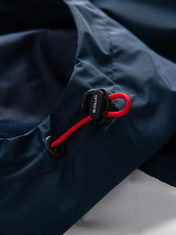 Men's contrast windbreaker jacket with hood - navy blue and white V1 OM-JANP-0228