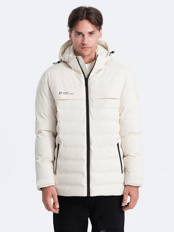 Men's winter jacket with detachable hood - cream V2 OM-JAHP-0150