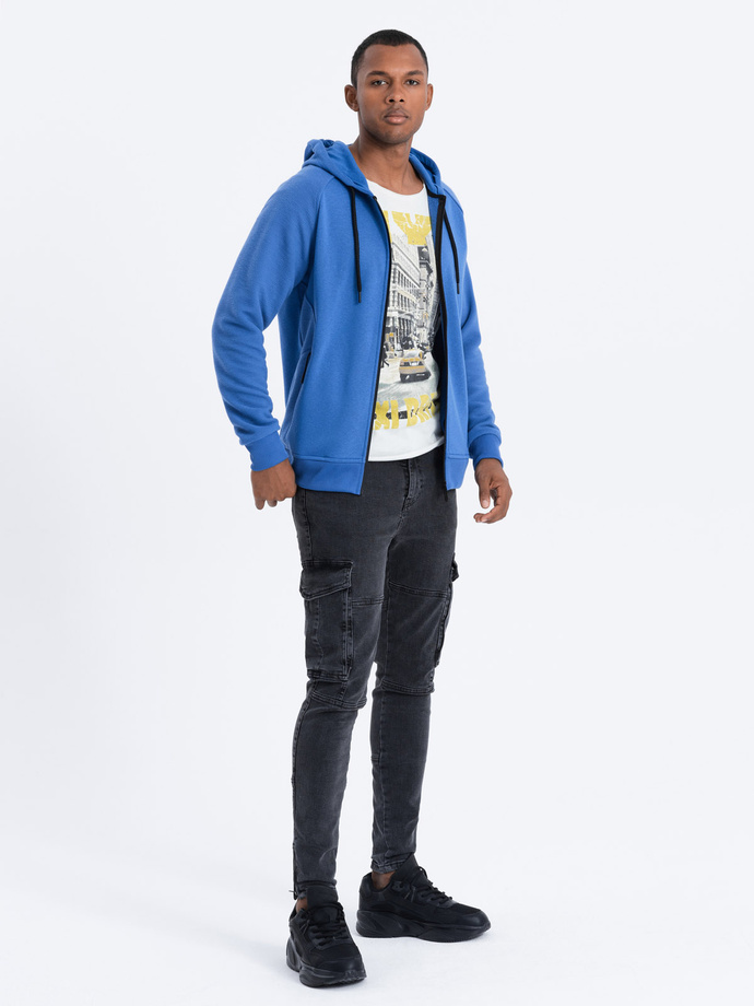 Men's unbuttoned hooded sweatshirt - blue V8 OM-SSZP-0124