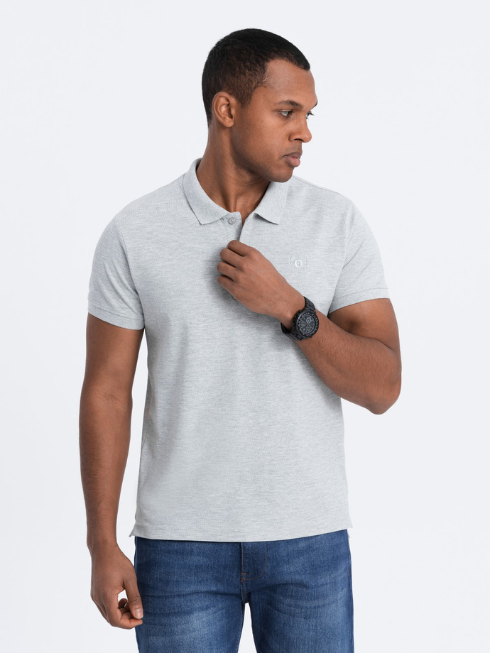 Men's pique knit polo shirt - grey melange V20 S1374