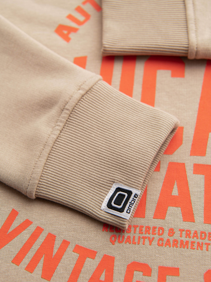 Men's unbuttoned sweatshirt with collegiate print - sand V1 OM-SSPS-0154