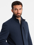 Men's tailored structured coat with high collar - navy blue V2 OM-COWC-0117