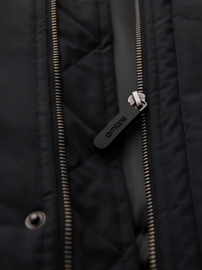 Classic long men's parka jacket - black V6 OM-JAPJ-0313