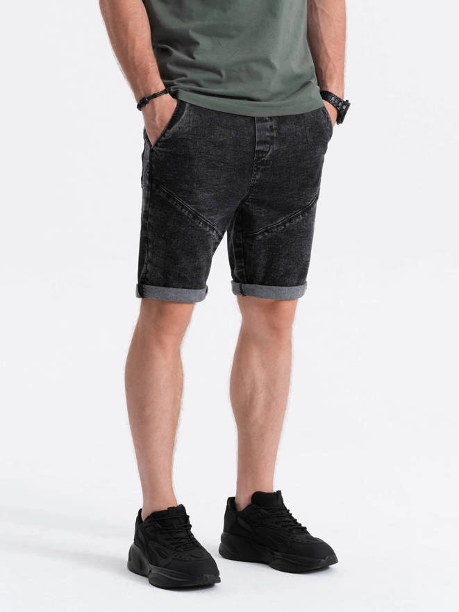 Pantaloni scurti din denim barbati - negru W361