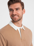 Men's sweatshirt with white polo collar - light brown V8 OM-SSNZ-0132